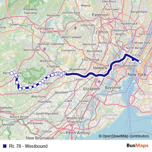 Rt. 78 - Westbound bus Line Map