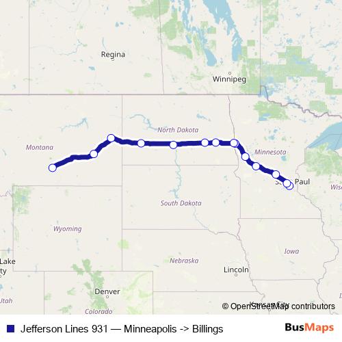 Jefferson Lines 931 bus Line Map