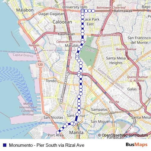 Monumento - Pier South via Rizal Ave bus Line Map