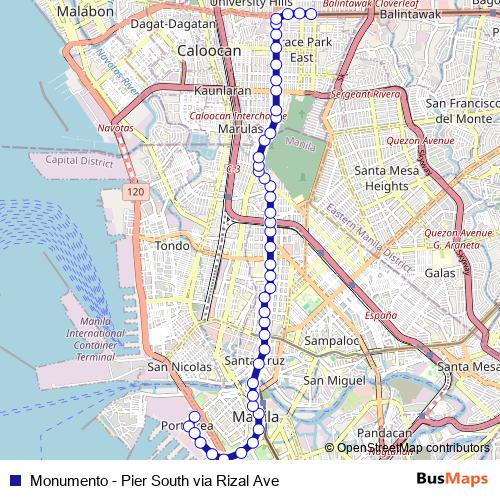 Monumento - Pier South via Rizal Ave bus Line Map