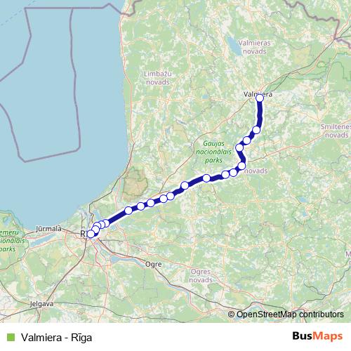 Valmiera - Rīga rail Line Map