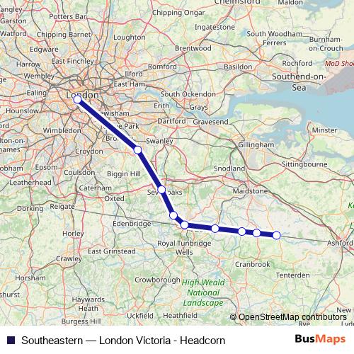 Southeastern rail Line Map