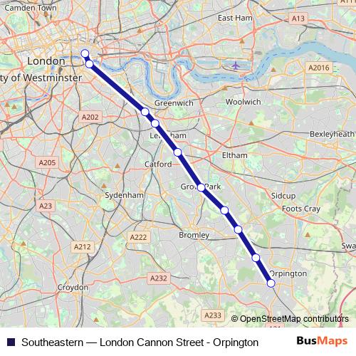 Southeastern rail Line Map