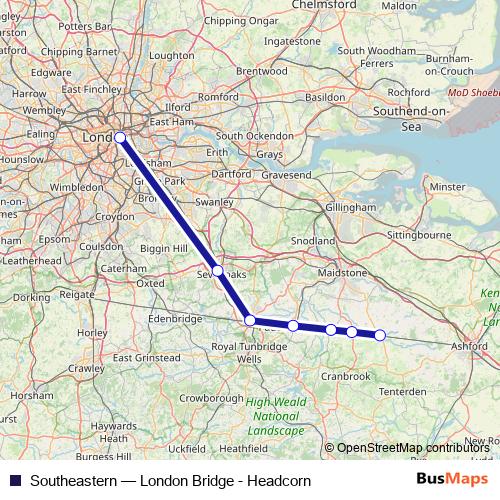 Southeastern rail Line Map