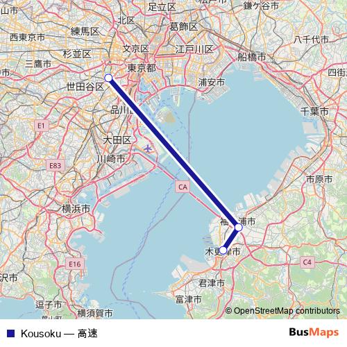 Kousoku bus Line Map