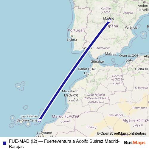 FUE-MAD (I2) air Line Map