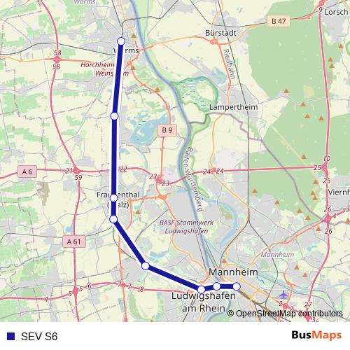 SEV S6 rail Line Map