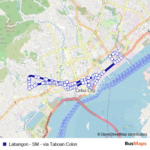Labangon - SM - via Taboan Colon bus Line Map