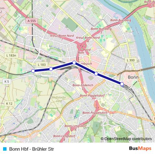 Bonn Hbf - Brühler Str tram Line Map