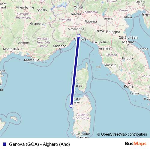 Genova (GOA) - Alghero (Aho) air Line Map