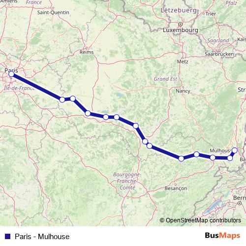 Paris - Mulhouse bus Line Map