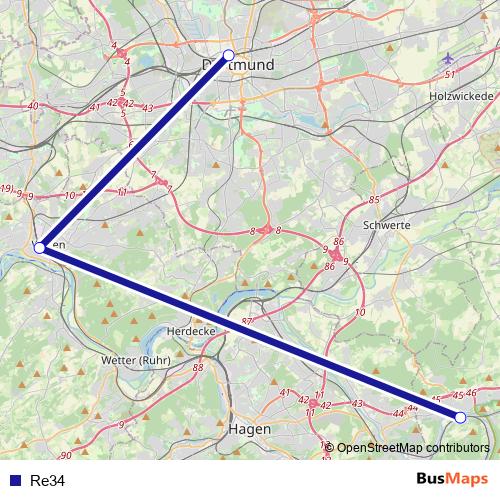 Re34 bus Line Map