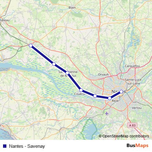 Nantes - Savenay rail Line Map
