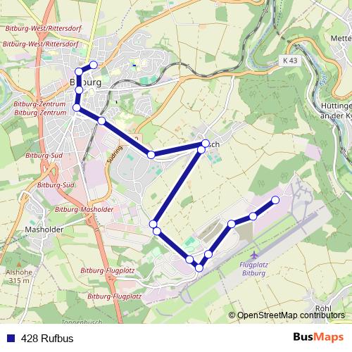 428 Rufbus bus Line Map