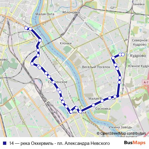 14 trolleybus Line Map
