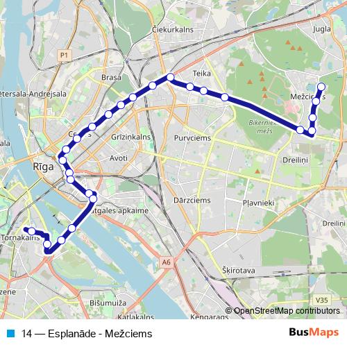14 trolleybus Line Map