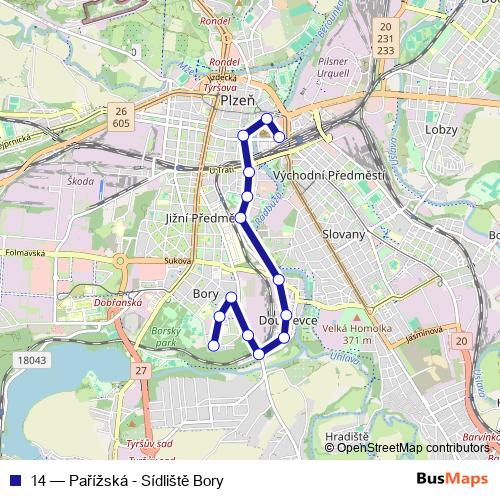 14 trolleybus Line Map