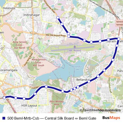 500 Beml-Mrtb-Csb bus Line Map