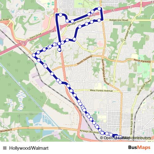 Hollywood/Walmart bus Line Map