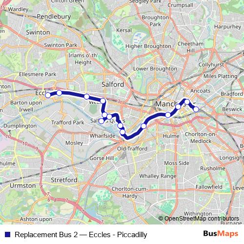 Replacement Bus 2 tram Line Map