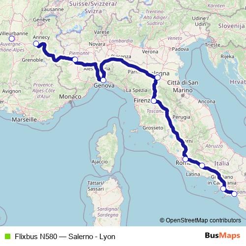 Flixbus N580 bus Line Map