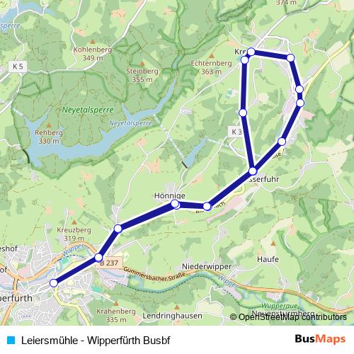 Leiersmühle - Wipperfürth Busbf tram Line Map