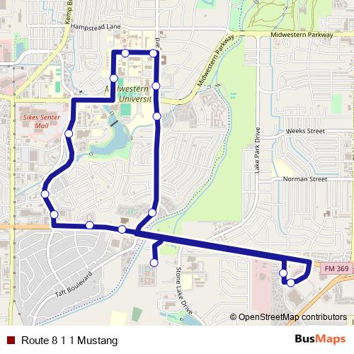 Route 8 1 1 Mustang bus Line Map