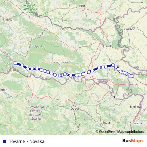 Tovarnik - Novska rail Line Map