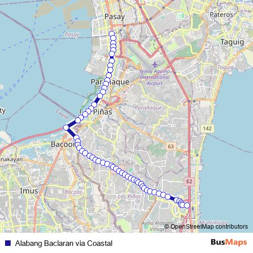Alabang Baclaran via Coastal bus Line Map