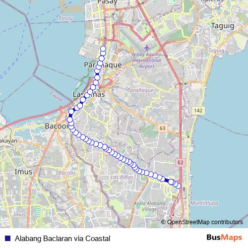 Alabang Baclaran via Coastal bus Line Map
