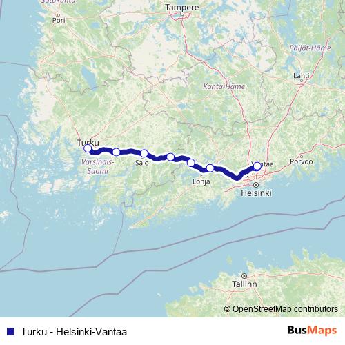 Turku - Helsinki-Vantaa bus Line Map