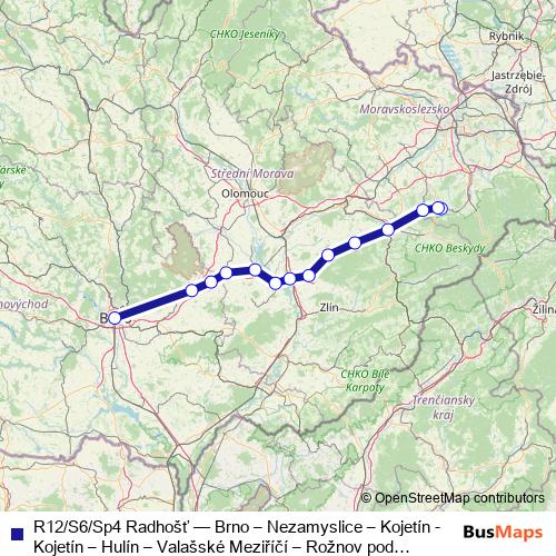 R12/S6/Sp4 Radhošť rail Line Map