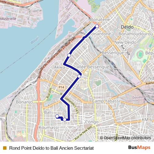 Rond Point Deido to Bali Ancien Secrtariat bus Line Map
