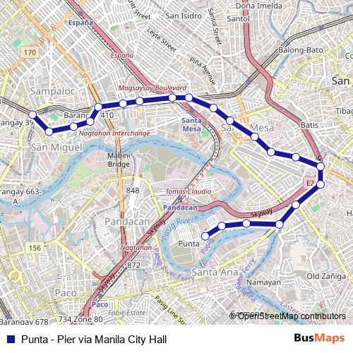Punta - Pier via Manila City Hall bus Line Map
