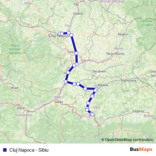 Cluj Napoca - Sibiu rail Line Map