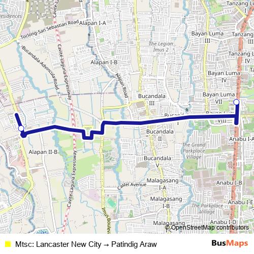 Mtsc: Lancaster New City → Patindig Araw bus Line Map