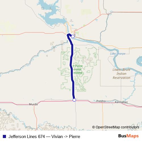 Jefferson Lines 674 bus Line Map