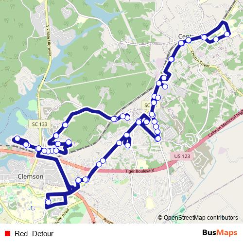 Red -Detour bus Line Map