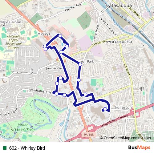 602 - Whirley Bird bus Line Map