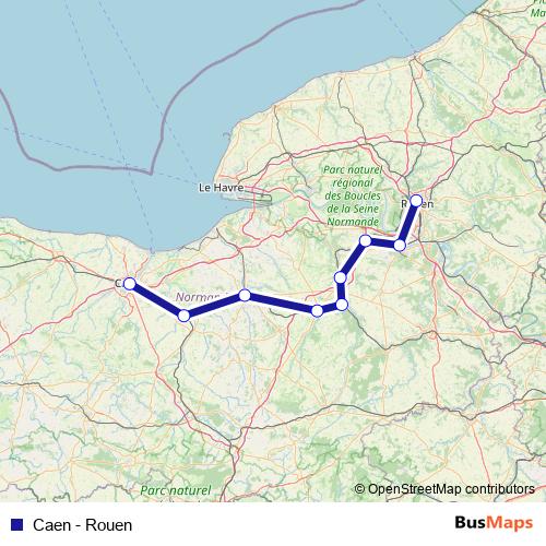 Caen - Rouen rail Line Map