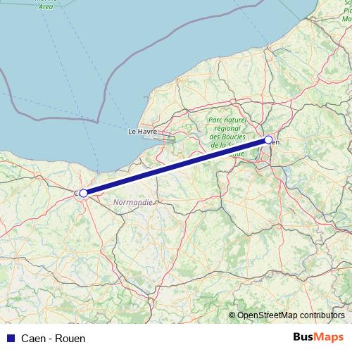 Caen - Rouen rail Line Map