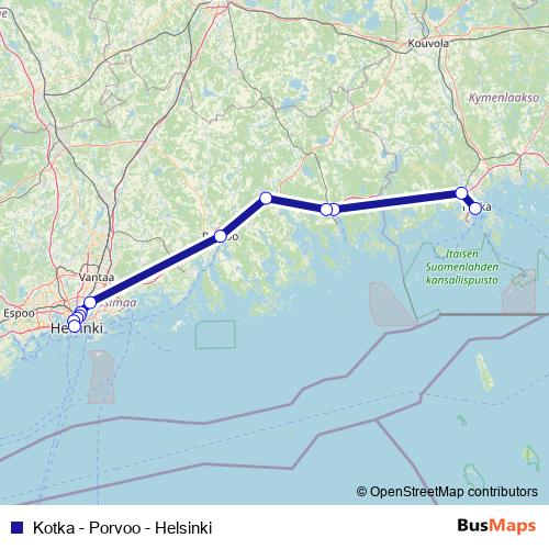 Kotka - Porvoo - Helsinki bus Line Map