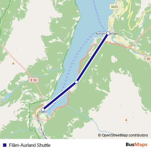 Flåm-Aurland Shuttle bus Line Map