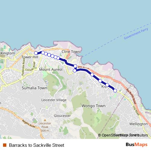 Barracks to Sackville Street bus Line Map
