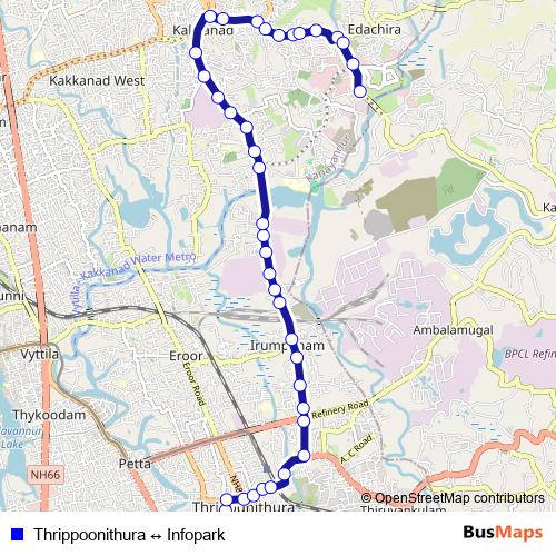 Thrippoonithura ↔ Infopark bus Line Map