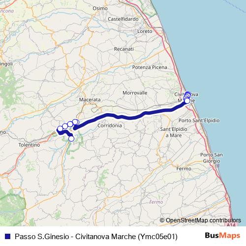 Passo S.Ginesio - Civitanova Marche (Ymc05e01) bus Line Map