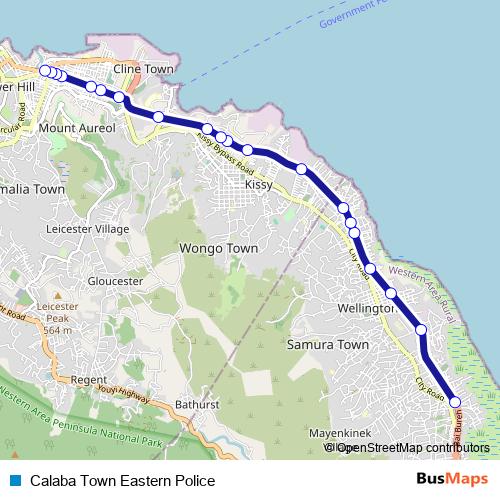 Calaba Town Eastern Police bus Line Map