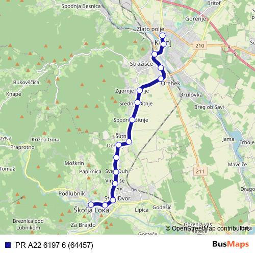 PR A22 6197 6 (64457) bus Line Map