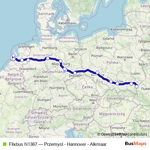 Flixbus N1367 bus Line Map