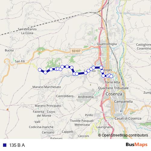 135 B A bus Line Map
